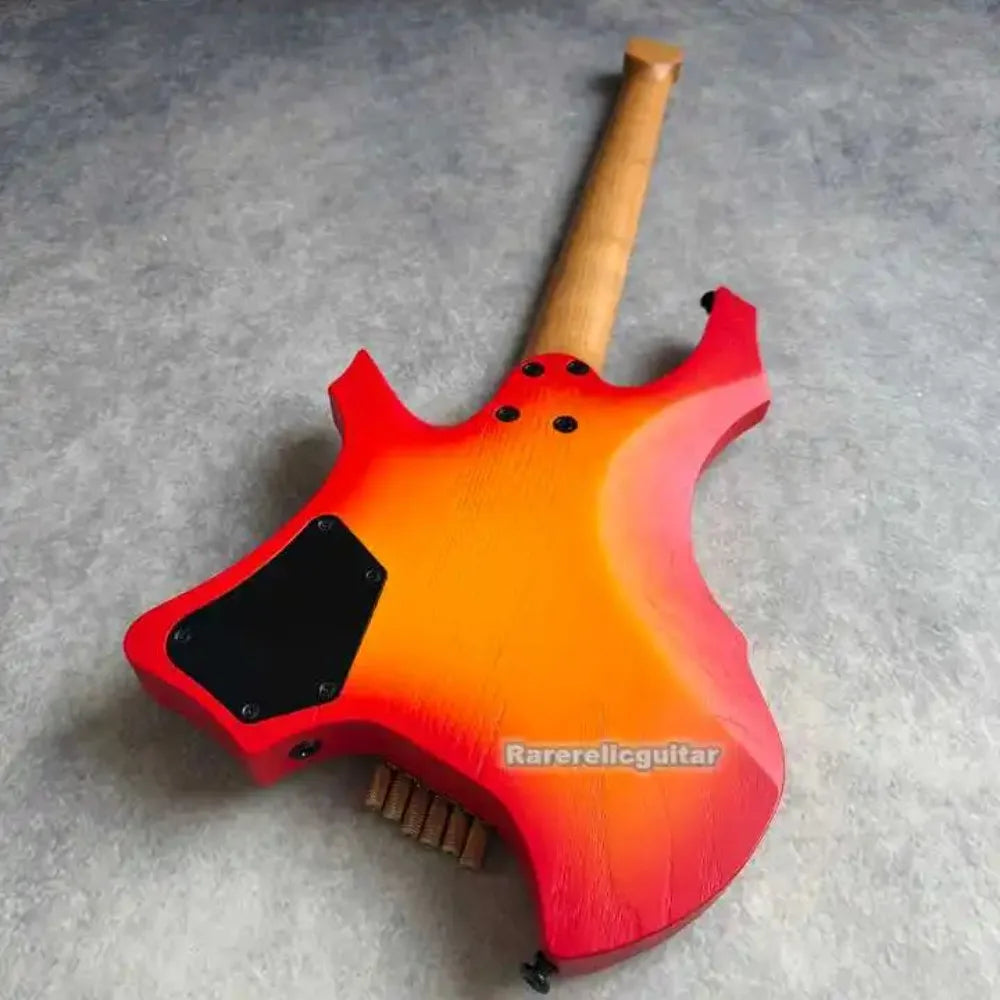 Nueva Guitarra Eléctrica Roja sin Cabeza, Cuerpo de Fresno Tostado, Mástil de Arce Tostado, Trastes de Acero Inoxidable, Dos Pastillas Humbucker, Puente de Latón