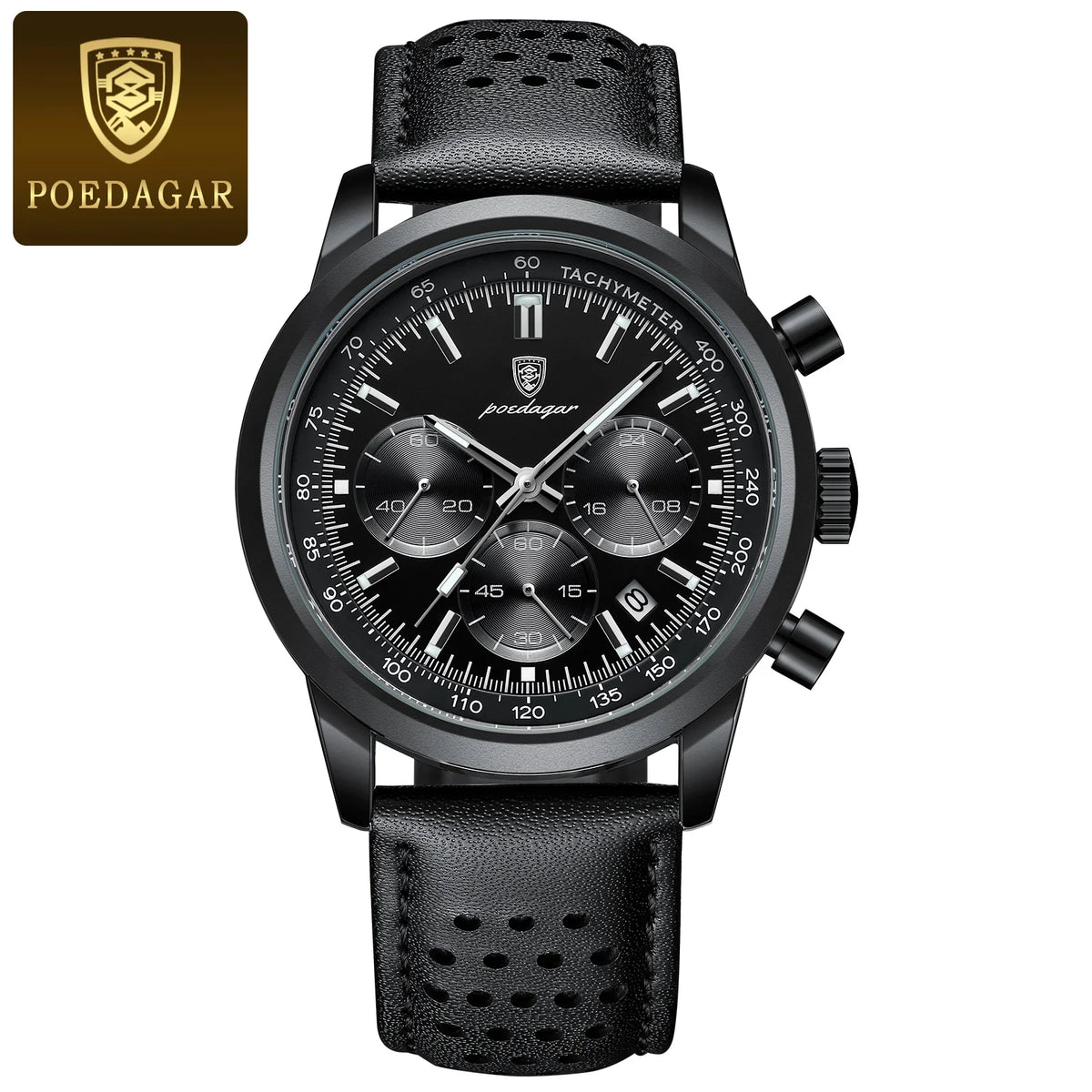 Reloj de cuarzo para hombre POEDAGAR, resistente al agua, luminoso, de cuero, estilo militar, cronógrafo, de lujo