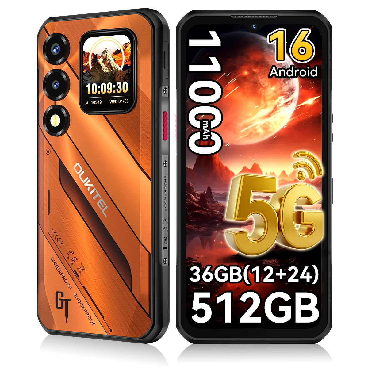 Teléfono inteligente resistente ultrafino Oukitel WP66, 36 GB (12+24) de RAM + 512 GB de ROM, chipset Dimensity 7000 5G, pantalla FHD+ de 6,6 pulgadas y 120 Hz