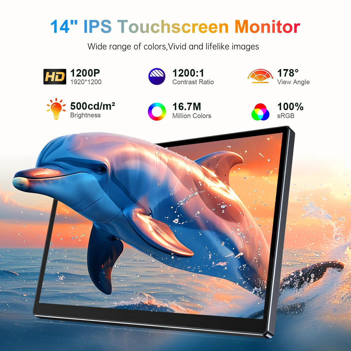 Monitor portátil Unew Premium de 14 pulgadas con pantalla táctil y resolución de 1920x1200 IPS para computadora, segunda pantalla para laptop, teléfono, CCTV, bricolaje y automóvil.
