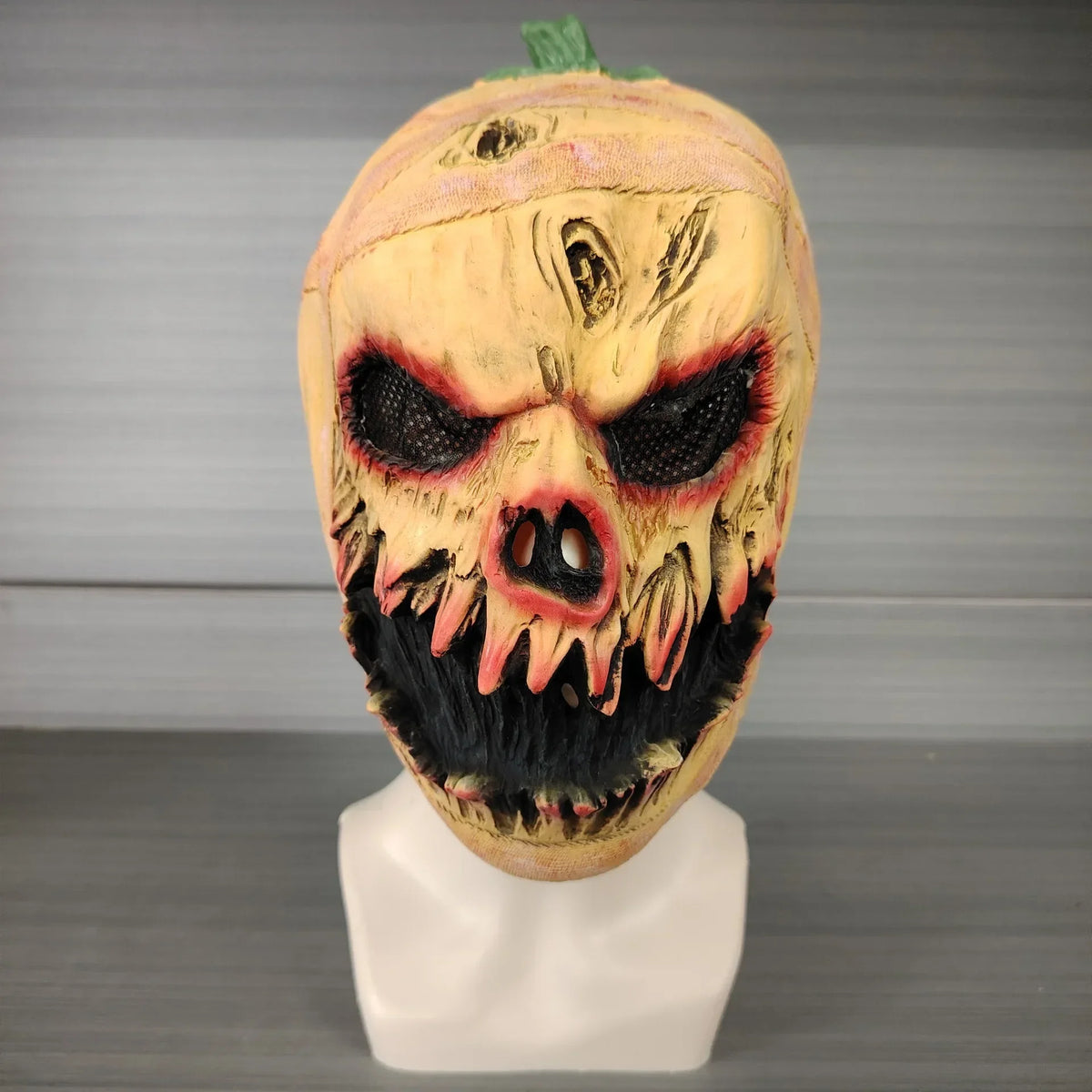 Halloween Horror Pumpkin Latex Full Head Mask, Creepy Ghost Face Prop for Cosplay, Prank, Performance Party Scary Decoration