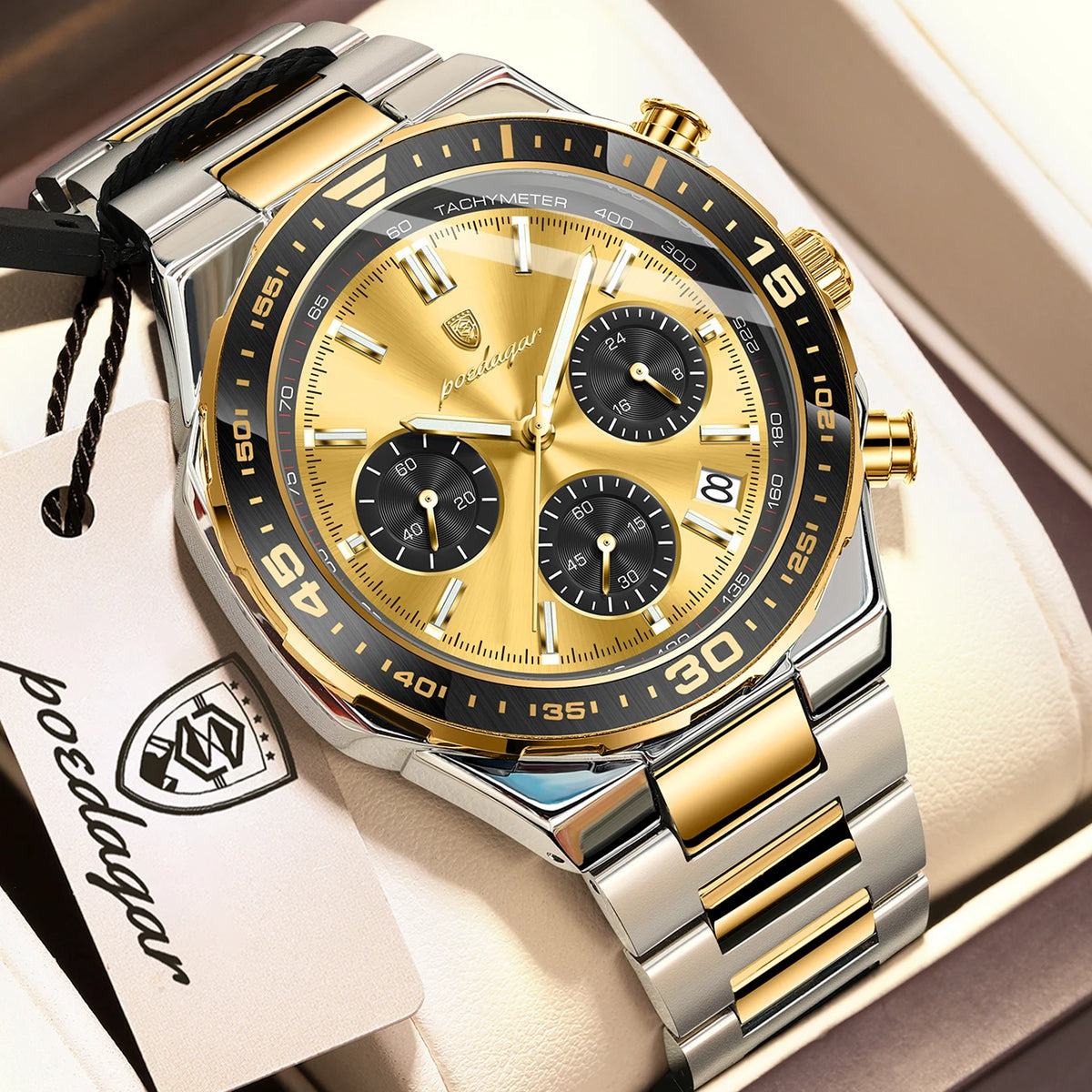 Reloj de cuarzo para hombre POEDAGAR, elegante, casual, luminoso, resistente al agua, de acero inoxidable, con cronógrafo y fecha