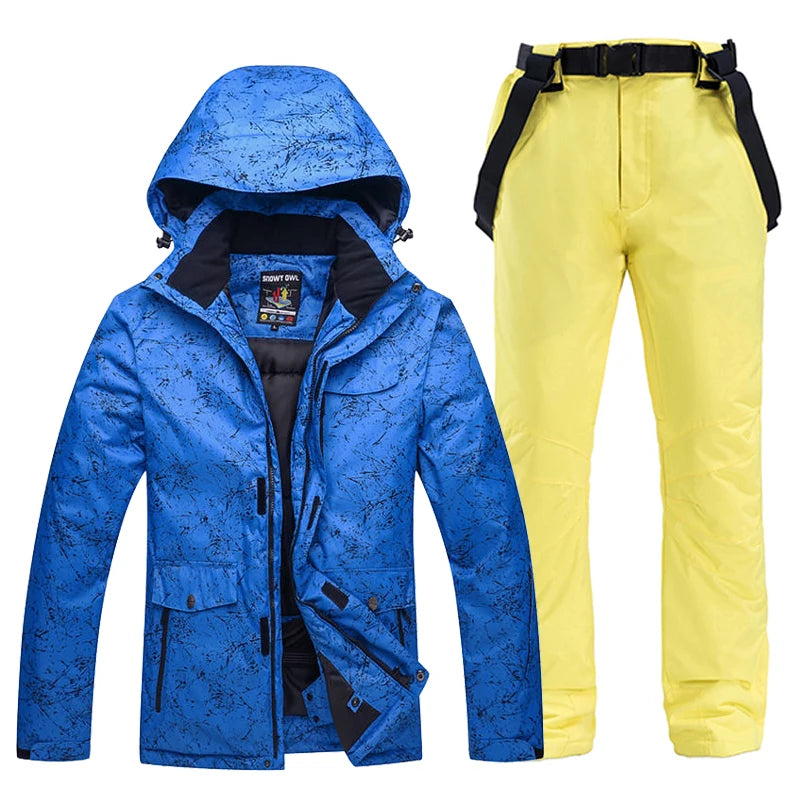 -30 Conjuntos de trajes de nieve blancos para hombres o mujeres Ropa de invierno al aire libre Ropa de snowboard Disfraces impermeables Chaqueta de esquí + Baberos de pantalón de nieve