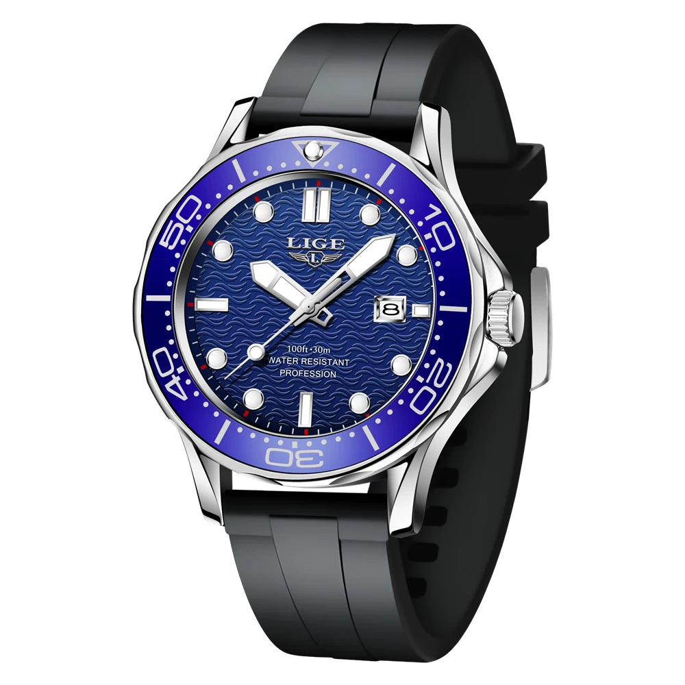 Reloj de hombre de negocios LIGE 2026, reloj de buceo de lujo de marca superior para hombre, reloj deportivo con fecha impermeable, Relogio Masculino + caja