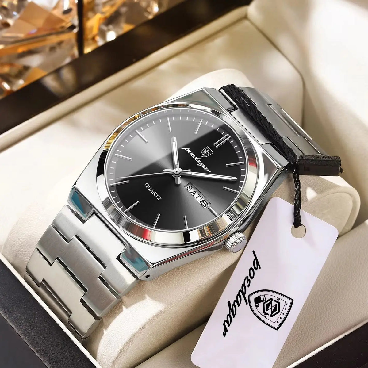 Reloj de hombre de negocios POEDAGAR, resistente al agua, luminoso, con fecha y semana, reloj de cuarzo elegante de acero inoxidable para hombre