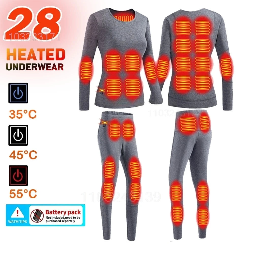 Ropa interior térmica con calefacción eléctrica USB para hombre y mujer, ropa interior autocalentable de esquí, 52 áreas