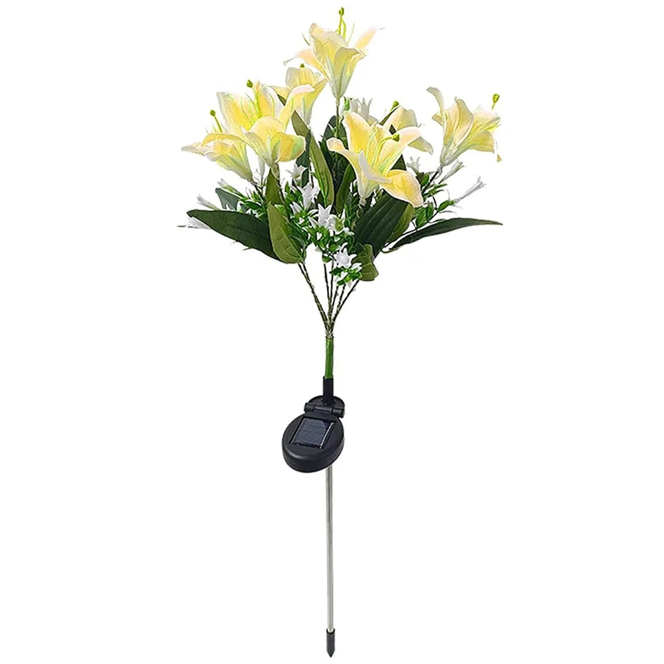 Luz Solar exterior con forma de flor de lirio Ip65, resistente al agua, alimentada por energía Solar para camino de jardín, luces de paisaje, decoración de patio