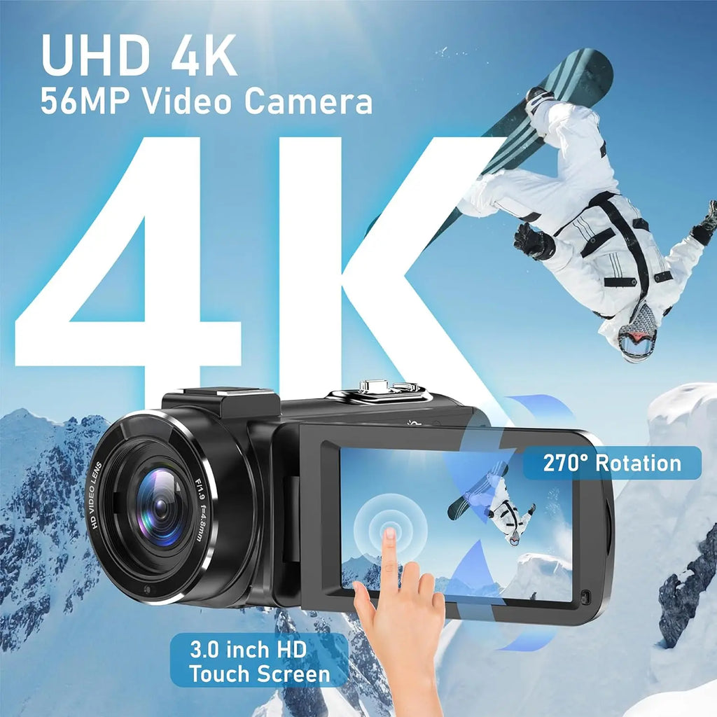 Cámara de vídeo Digital 4K de 56MP, videocámara Vlogging de visión nocturna infrarroja 18X, pantalla táctil de 3,0 pulgadas, cámara web WIFI para Youtube y vivo