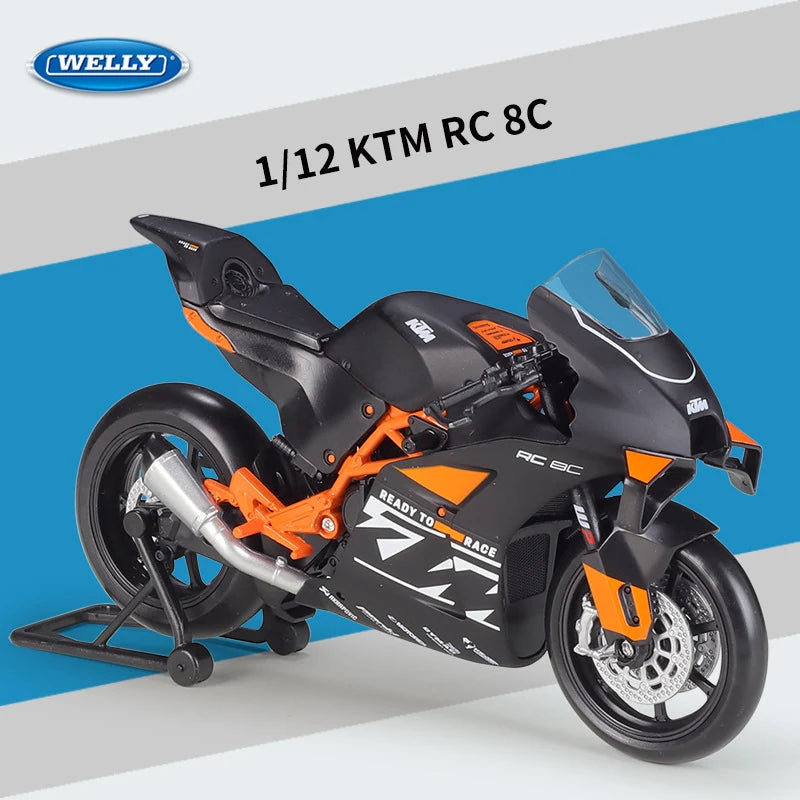 Modelo de motocicleta de carreras Welly 1:12 KTM RC 8C, réplica de metal fundido a presión, modelo de motocicleta deportiva de calle y todoterreno, regalo para niños