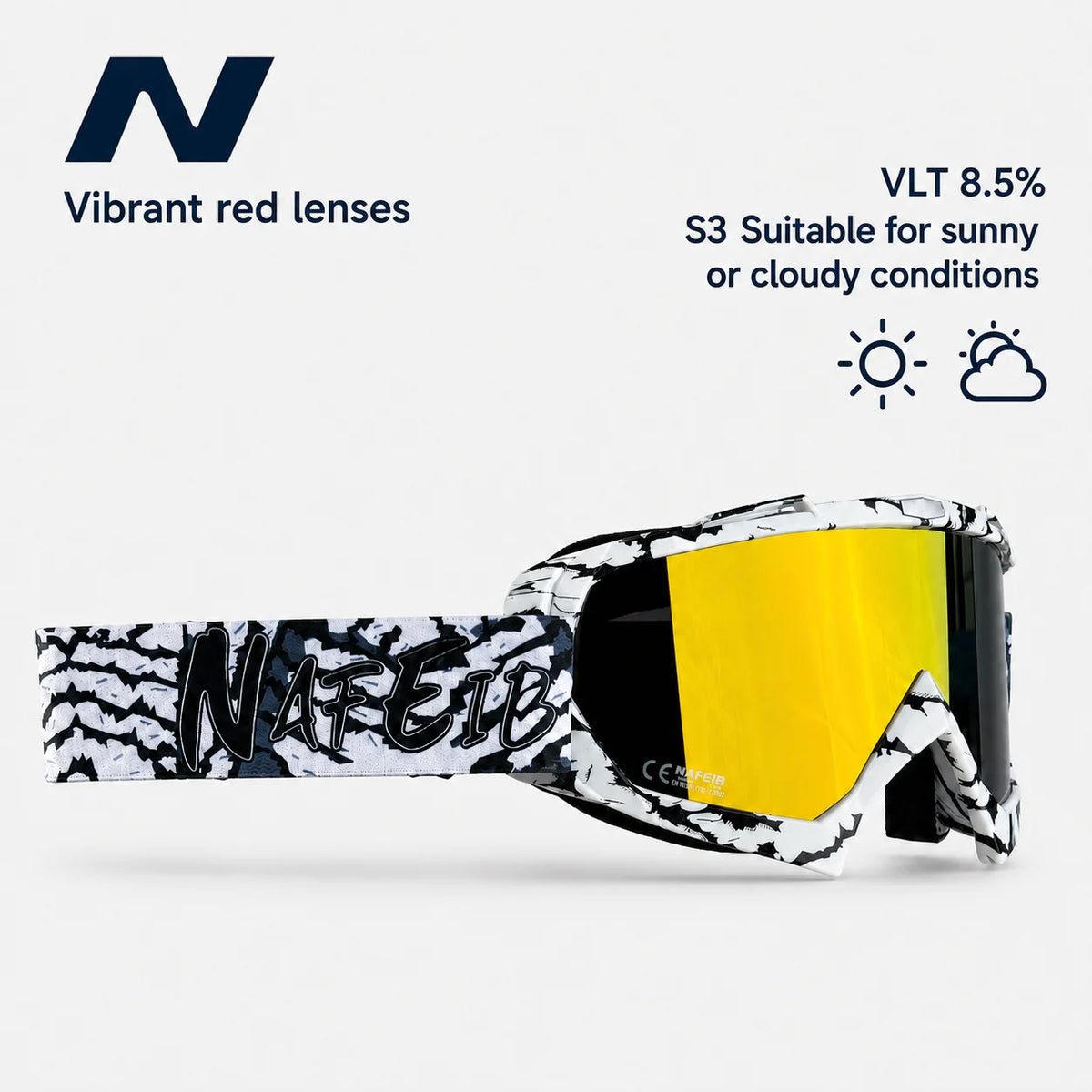Gafas de Esquí, Aptas para Esquí y Snowboard, Gafas de Motociclismo para Todas las Estaciones, Equipadas con Lentes Anti-UV HD UV400