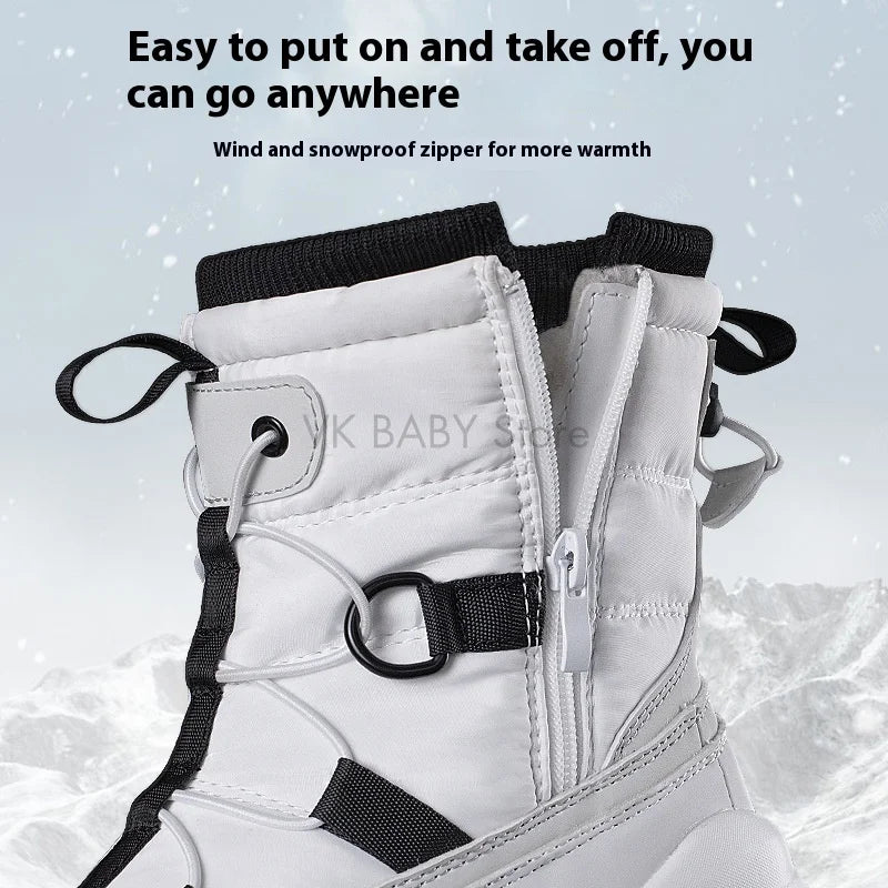 Botas de nieve Unisex para mujer, botas cálidas de felpa antideslizantes, impermeables, con cremallera, a prueba de viento, para deportes al aire libre, esquí, para hombre