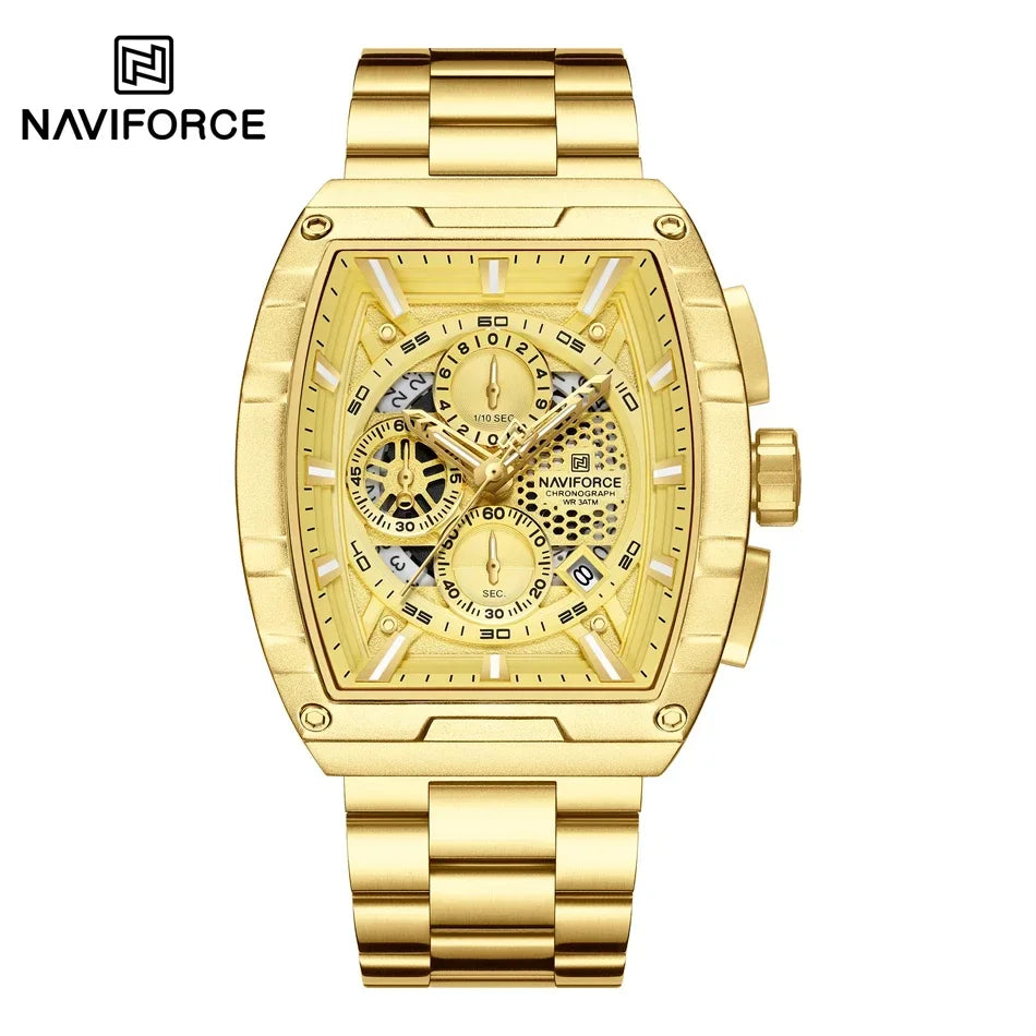 Reloj de cuarzo con cronógrafo para hombre NAVIFORCE, moderno, deportivo, para exteriores, para viajes, original, regalo para hombre, nuevo estilo, diseño Tonneau
