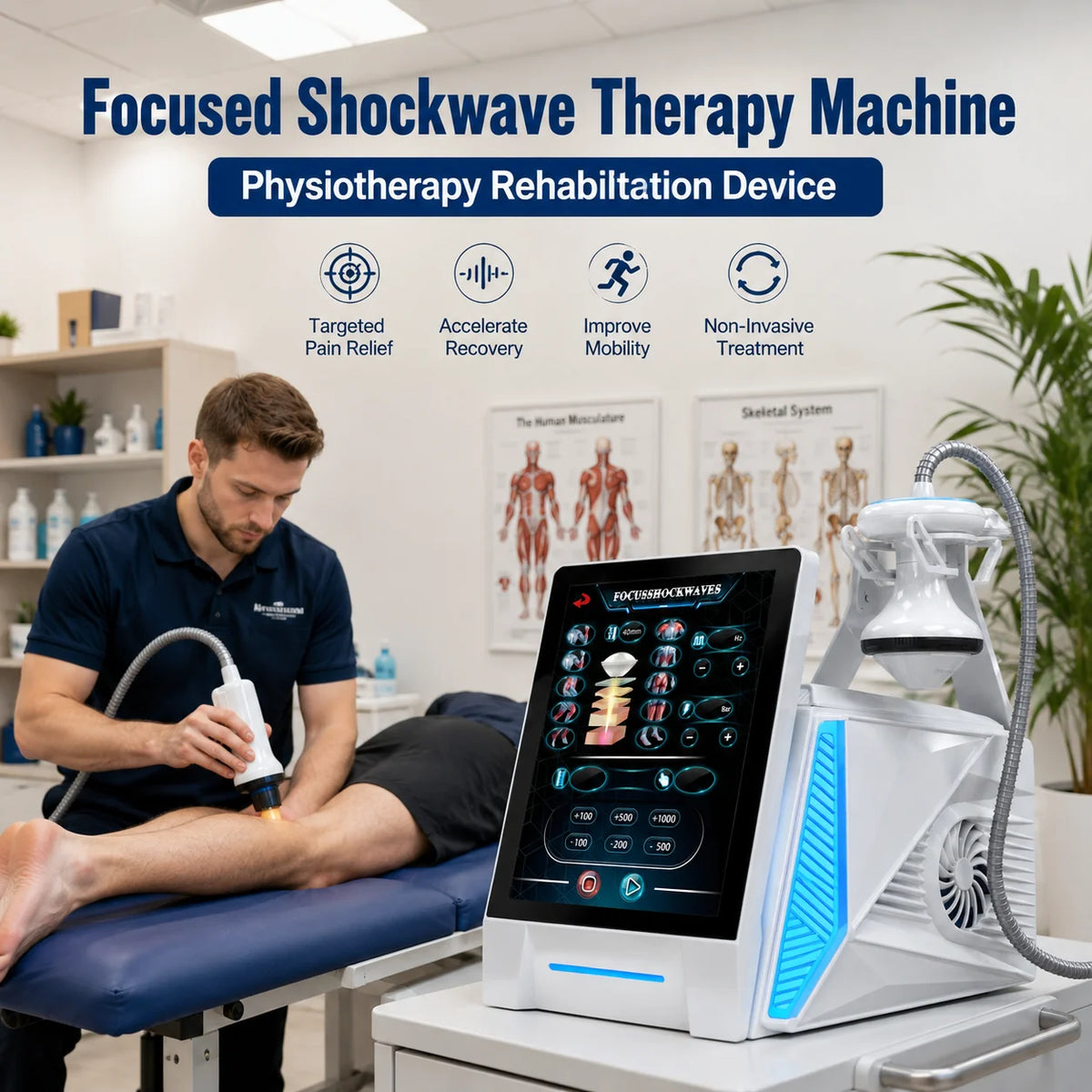 Máquina de Terapia de Ondas de Choque Extracorpóreas Enfocadas, Alivia el Dolor, Estimula el Crecimiento