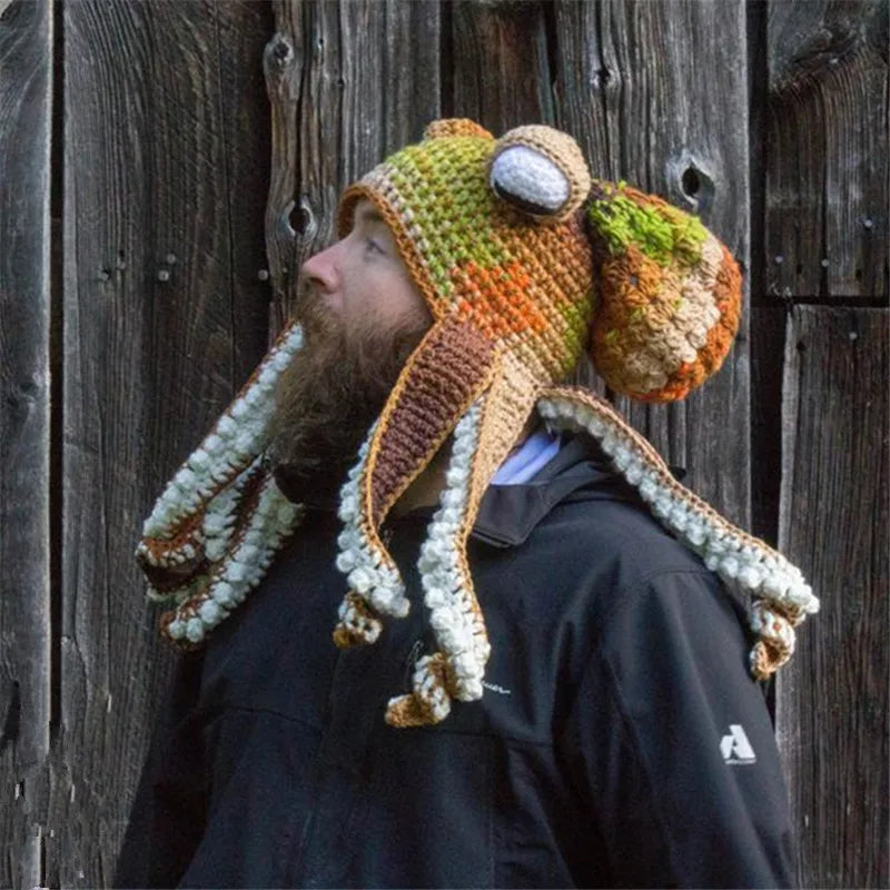 Gorro de Pulpo para Fiesta de Halloween, Divertido, con Ocho Brazos, Cálido, Tejido a Crochet