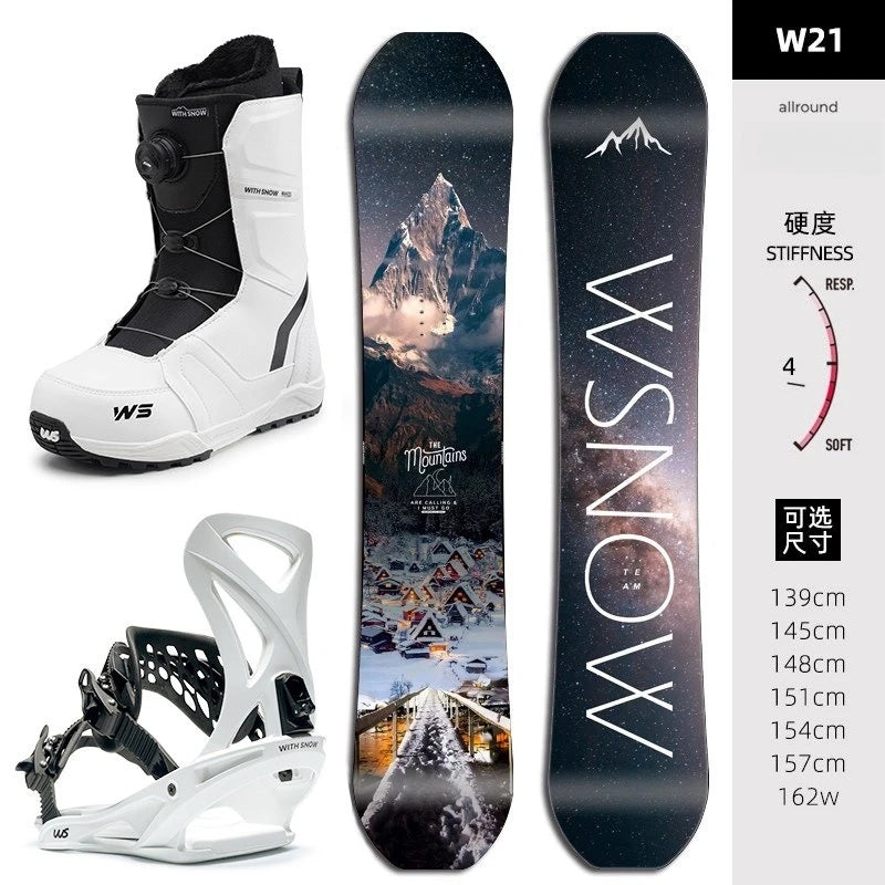 Conjunto de Snowboard para Todas las Montañas, Botas y Fijaciones para Snowboard, Equipo Completo de 3 Piezas para Esquí, para Hombres y Mujeres