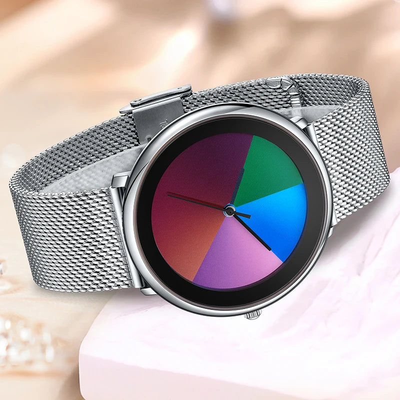 LIGE 2026 Nuevos relojes de moda para hombre, relojes de pulsera de cuarzo casuales de lujo, resistentes al agua 30M, correa de malla, reloj colorido para mujer, Reloj Hombre