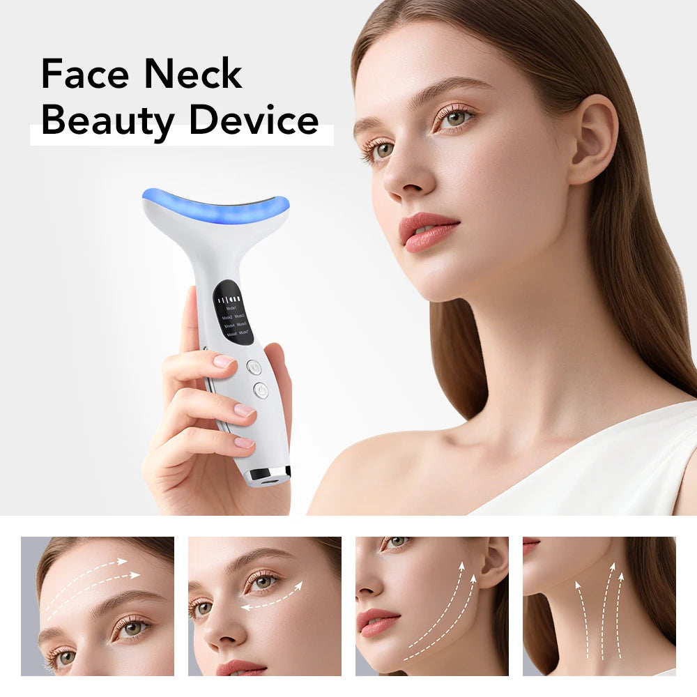 Dispositivo de belleza facial con luces LED de 7 colores, masaje con vibración EMS, mejora las líneas del cuello, máquina herramienta de estiramiento facial antiarrugas