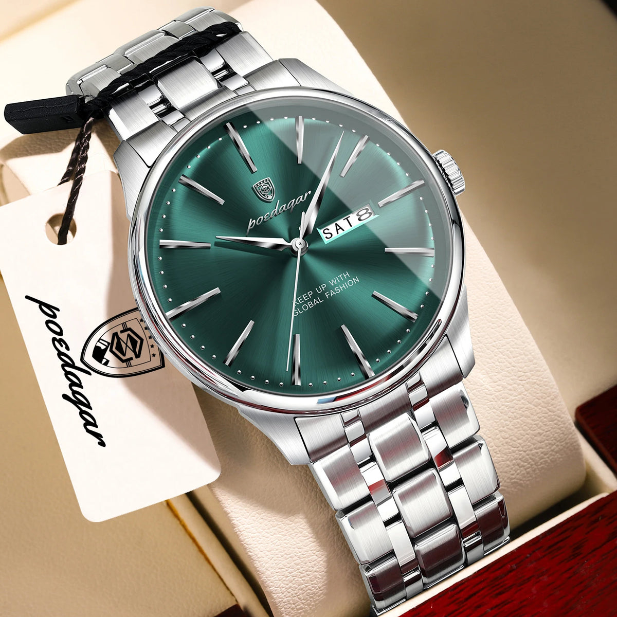 POEDAGAR Business Male Watch Fashion Waterproof Stainless Steel Men's Wristwatch Date Week Quartz Elegant Watches For Men Reloj