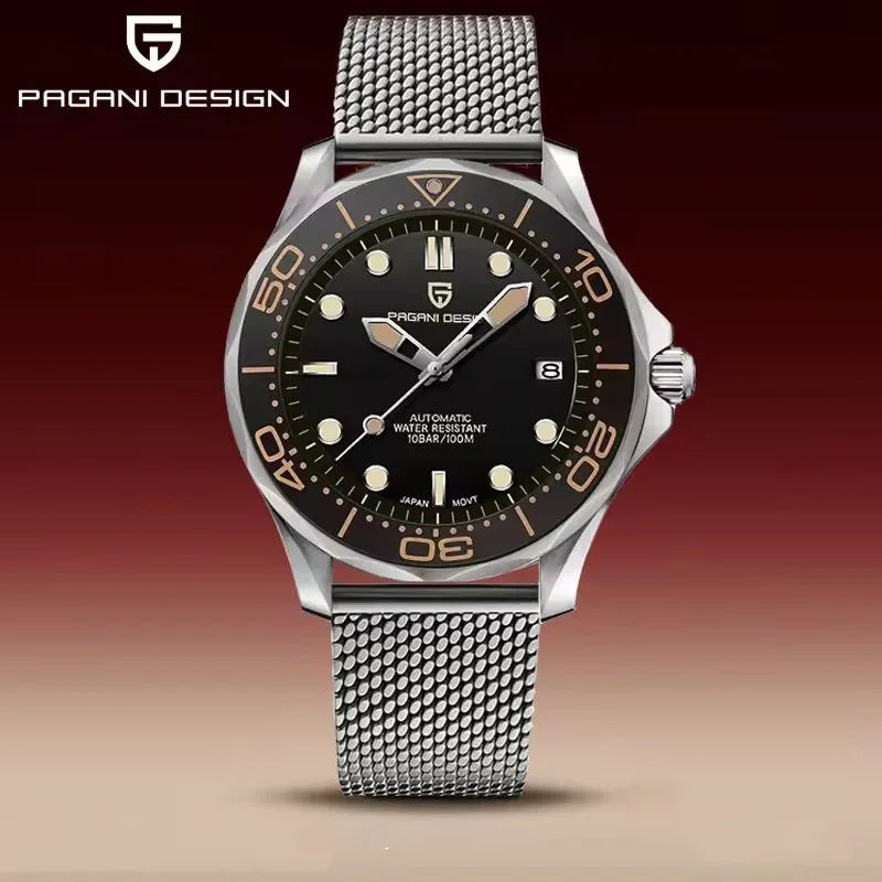 Reloj de lujo mecánico PAGANI DESIGN, bisel de cerámica, cristal de zafiro, fecha, luminoso, movimiento japonés, reloj de acero inoxidable para hombre