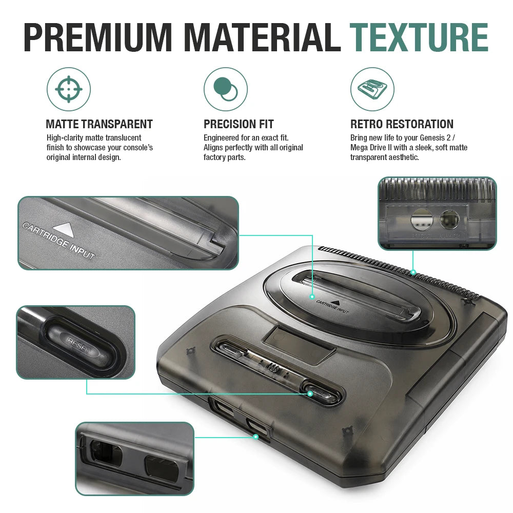 Carcasa de Repuesto Transparente de ABS LinkRetro, Moldeada por Inyección, para Consola de Juegos Sega Genesis 2 / MD2