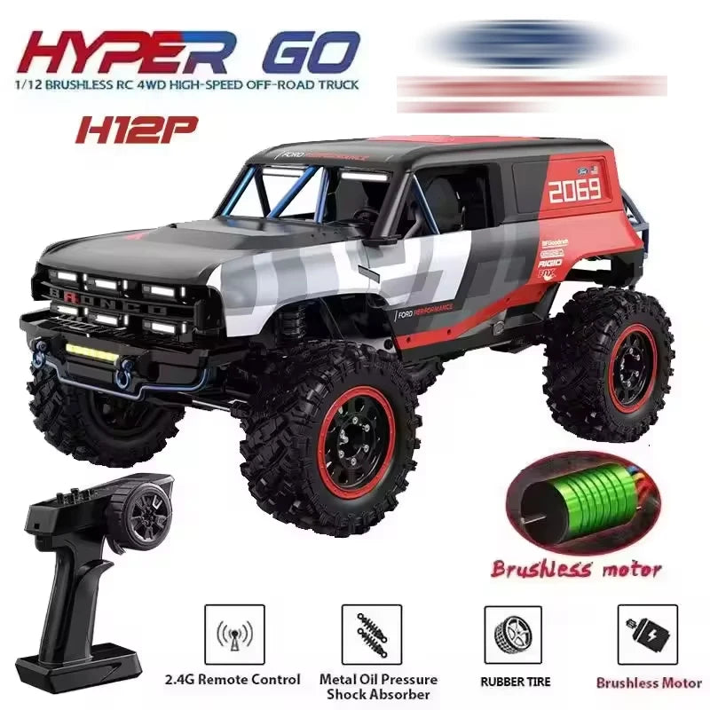 Coche RC MJX HYPER GO 1/12 H12P Original y Genuino, 3500KV Sin Escobillas, Alta Velocidad, Control Remoto de 2.4Ghz, Coche RC Profesional para Escalada, Tracción en las Cuatro Ruedas, Todoterreno, RTR ﻿ Juguete para Niño