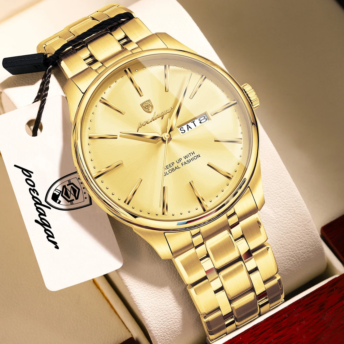 POEDAGAR Business Male Watch Fashion Waterproof Stainless Steel Men's Wristwatch Date Week Quartz Elegant Watches For Men Reloj