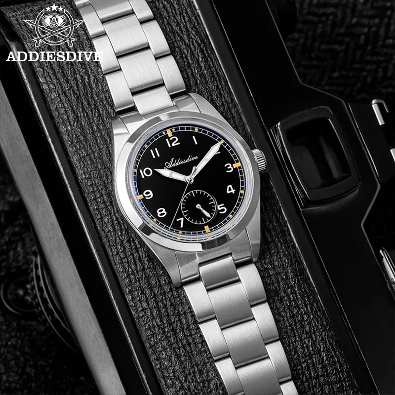 Reloj de lujo para hombre ADDIESDIVE, movimiento japonés VH31, resistente al agua 10 bares, brazalete de acero inoxidable, reloj de cuarzo para hombre con luz nocturna