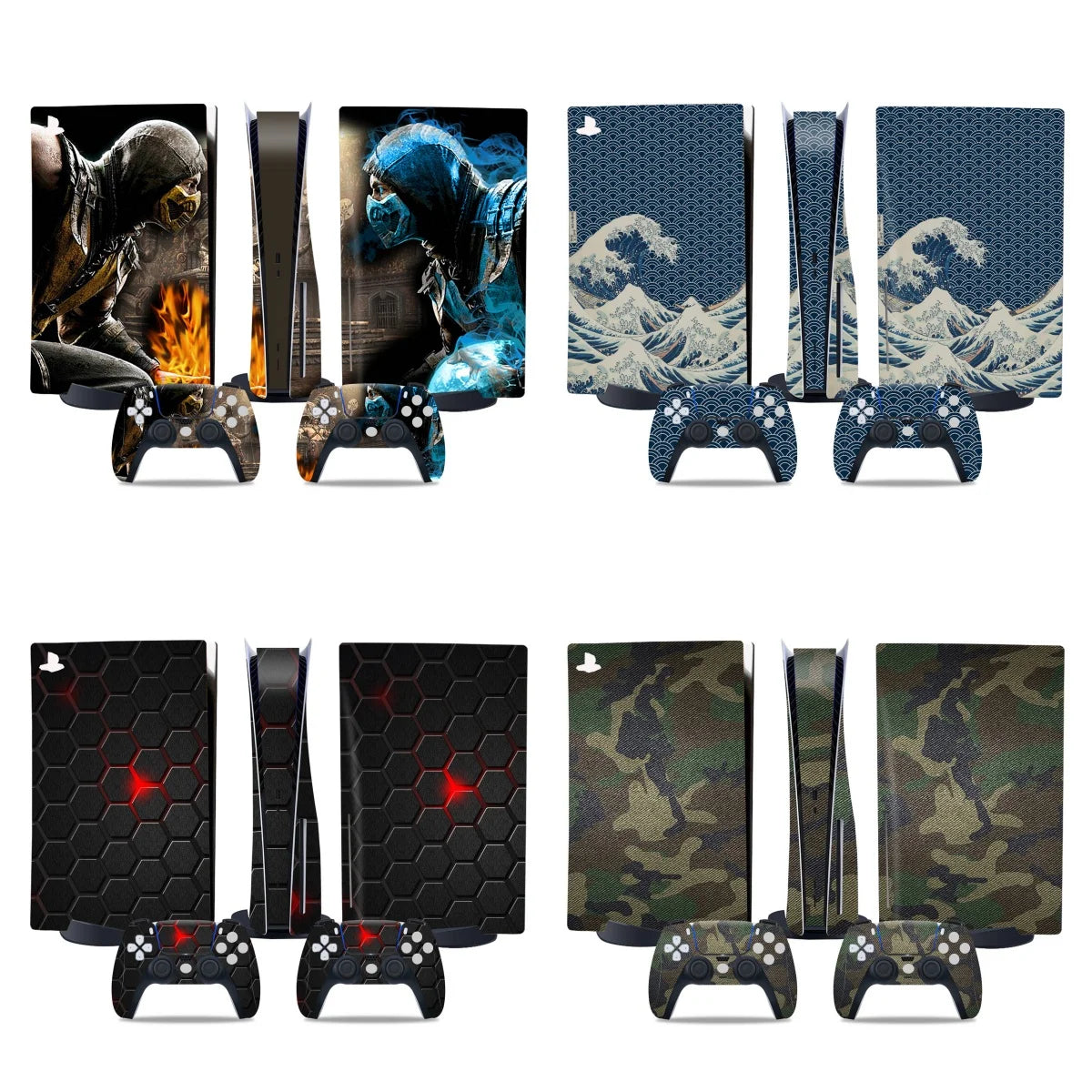 Compatible con pegatina adhesiva protectora de vinilo para PS5 Disc, cubierta extraíble para consola PS5 Disc y 2 mandos