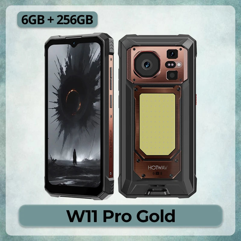 HOTWAV Newest W11 Pro Android 16 Octa-core Rugged Cellphone 6.6'' FHD+ 120Hz Display 20800mAh Massive Battery 33W Fast Charging Smartphone 6GB RAM 256GB ROM Super Camping Light 64MP+20MP+16MP Camera Mobile Phone With Hi Hoti