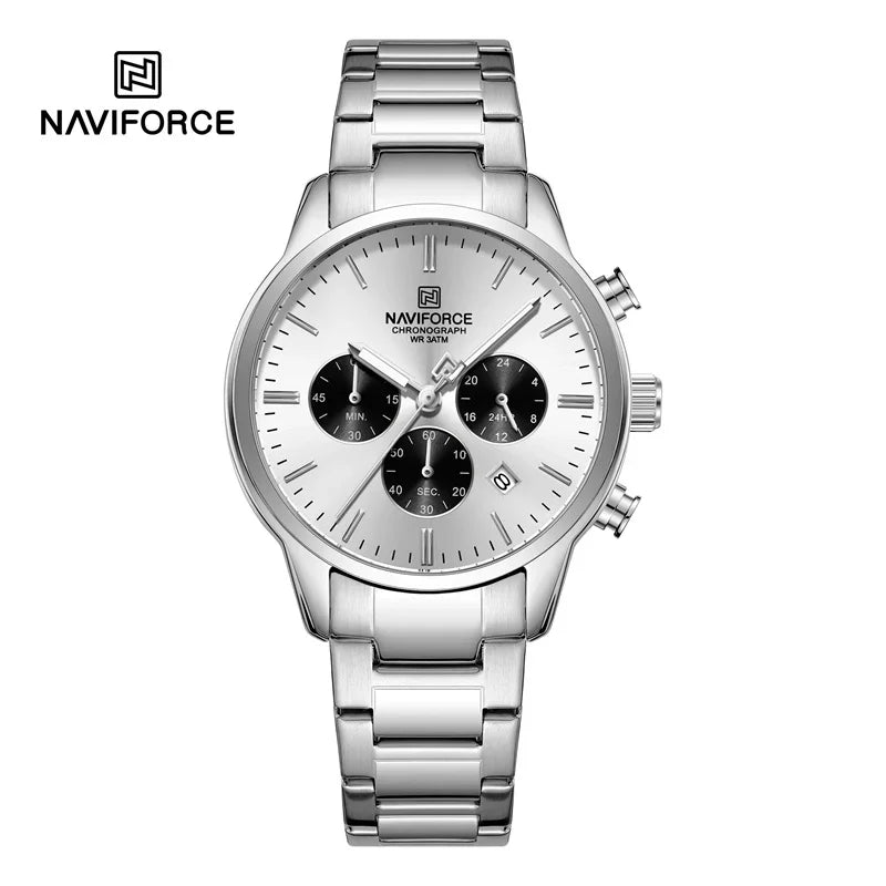 NAVIFORCE Men's Watch Quartz Calendar 3ATM Water Resistant Date Display Steel Band Fashionable Sports Luxury Wristwatch NF8076