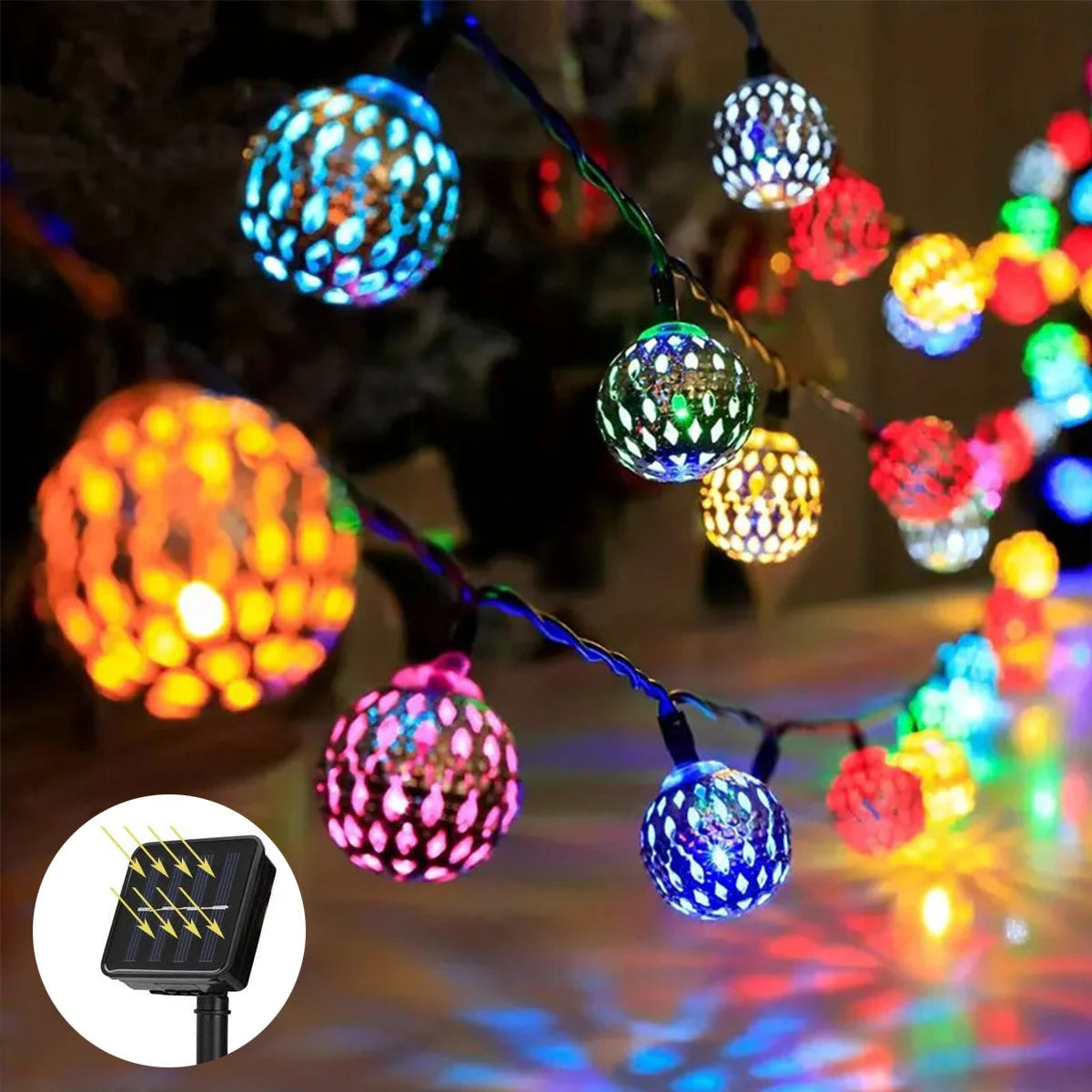 1 guirnalda de luces solares con bolas marroquíes de 20/30 LED para decoración de exteriores, dormitorios, jardines, bodas, fiestas y festivales