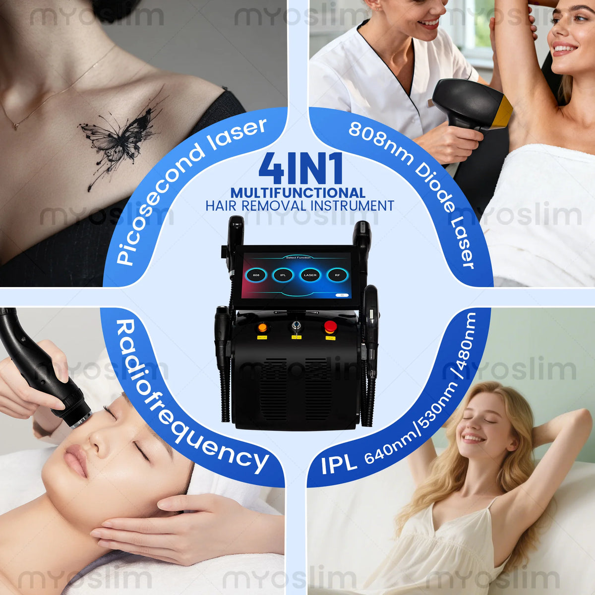 Máquina láser 4 en 1 de 7000 W, 6 longitudes de onda, para depilación, eliminación de tatuajes, preencendido FAC, rejuvenecimiento de la piel, dispositivo de belleza.