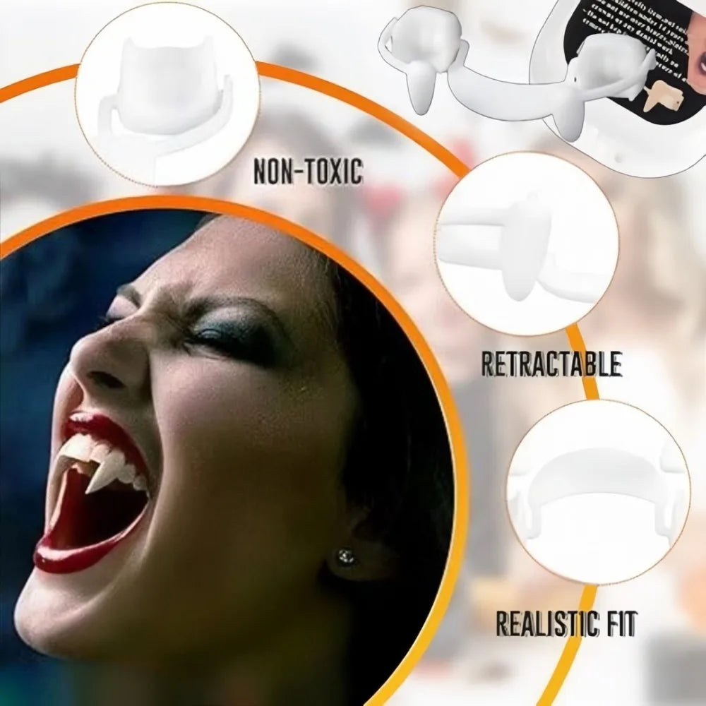 Dientes de zombi retráctiles para Halloween, accesorio de maquillaje para bailes de disfraces, dientes de vampiro de plástico para Halloween, decoración para fiestas de disfraces de terror.
