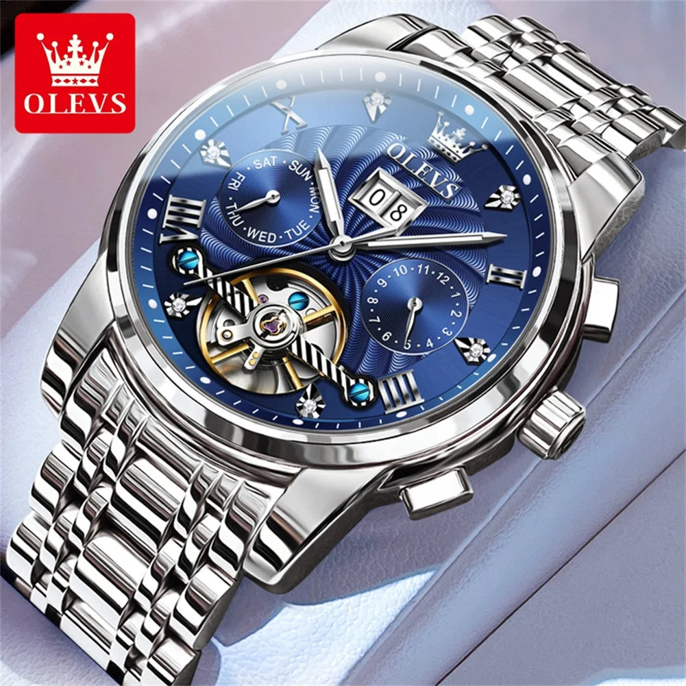 OLEVS 9910 Reloj mecánico automático multifuncional de lujo para hombre, reloj con fecha y día, regalo para hombre, resistente al agua y luminoso