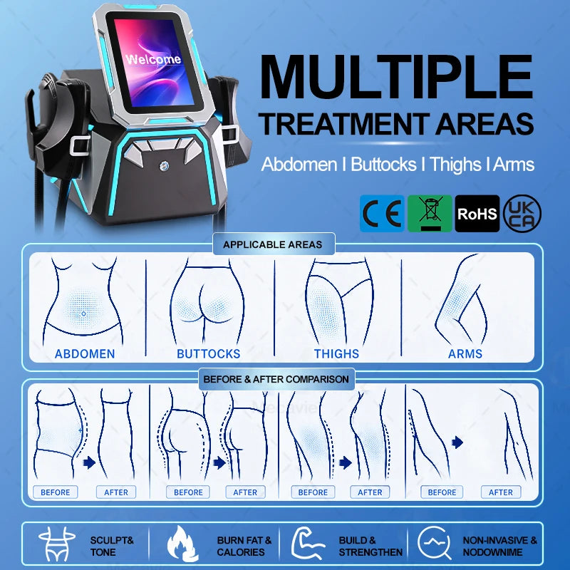Máquina de Escultura Corporal EmsNova HIEMT RF con 4 Manijas para Desarrollo Muscular, Quema de Grasa y Contorno Corporal No Invasivo, Equipo para Salón de Belleza