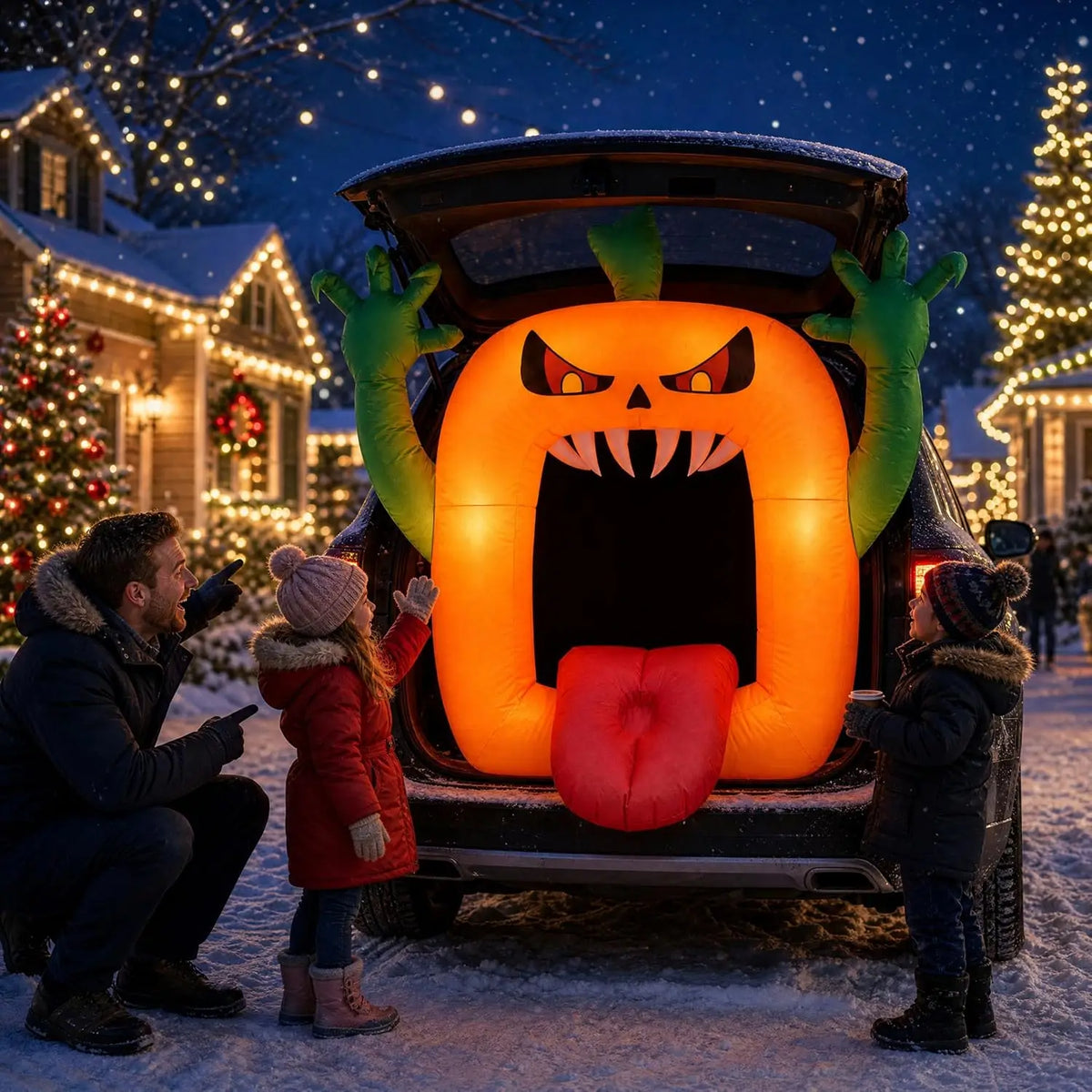 Banda inflable con motivos de Halloween y luces LED, ideal como decoración para el jardín o el patio en Halloween, para fiestas en el césped o en el jardín. Medidas: 237 x 105 cm.