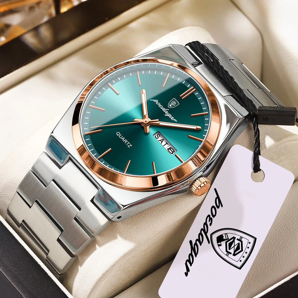 POEDAGAR Luxury Watches For Men Stainless Steel Waterproof Luminous Man Watch Date Week Fashion Casual Men's Quartz Watch Reloj