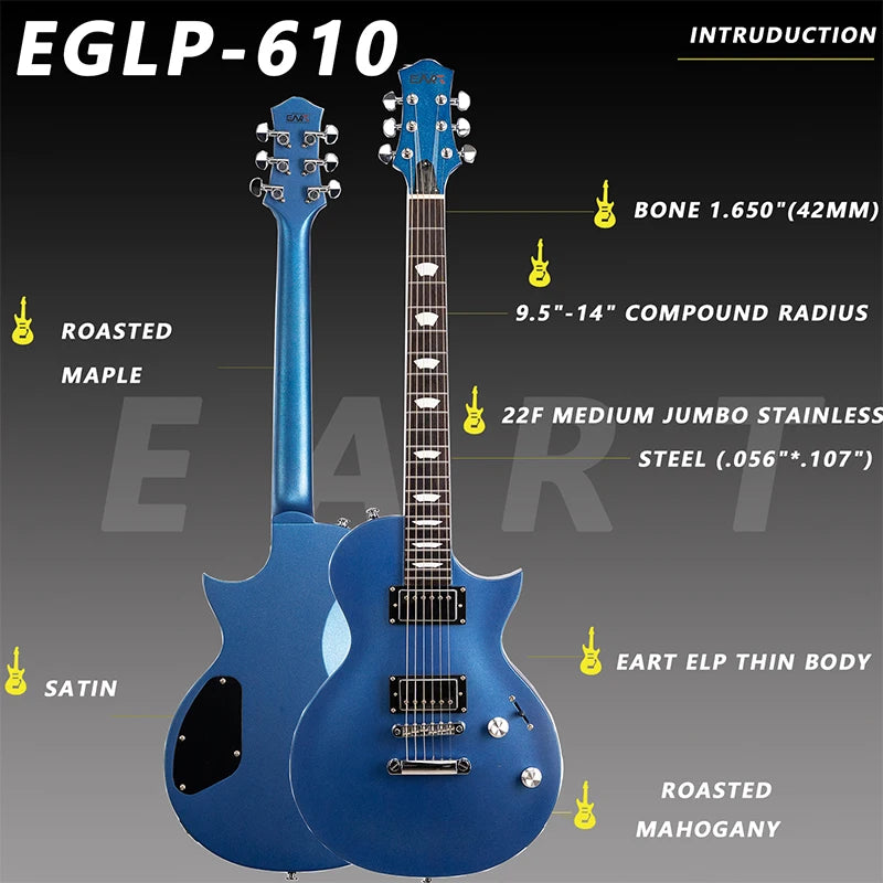 EART-guitarra eléctrica EGLP-610, cuerpo de caoba asado, juego de madera en junta de acero inoxidable 22F, diapasón de palisandro de la India