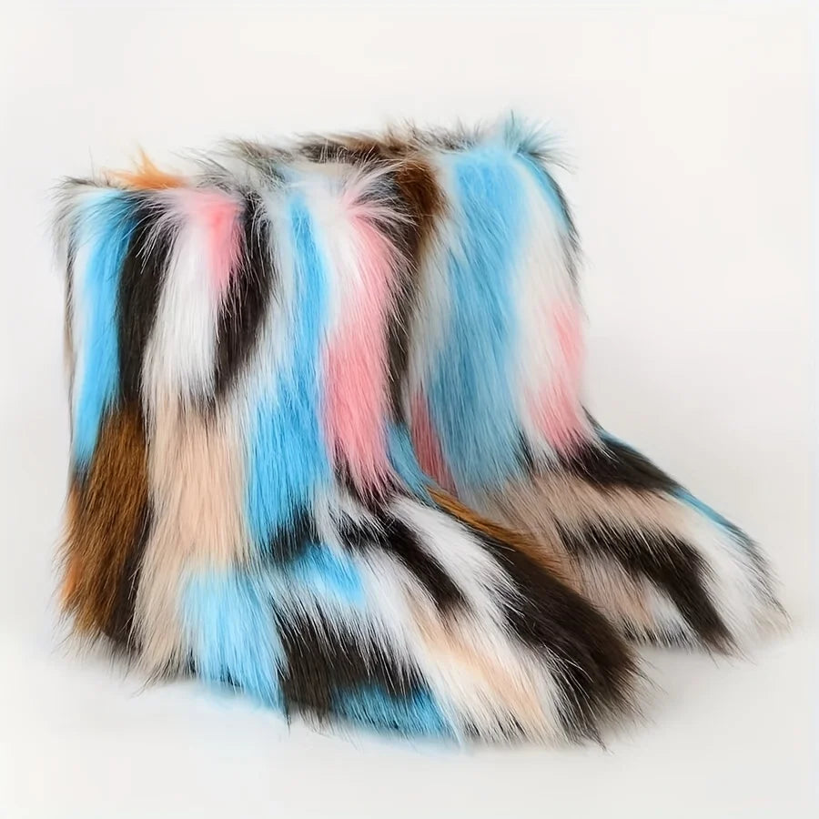 Y2K Botas mullidas a media pantorrilla Botas de nieve de moda para mujer de invierno Zapatos cálidos de algodón