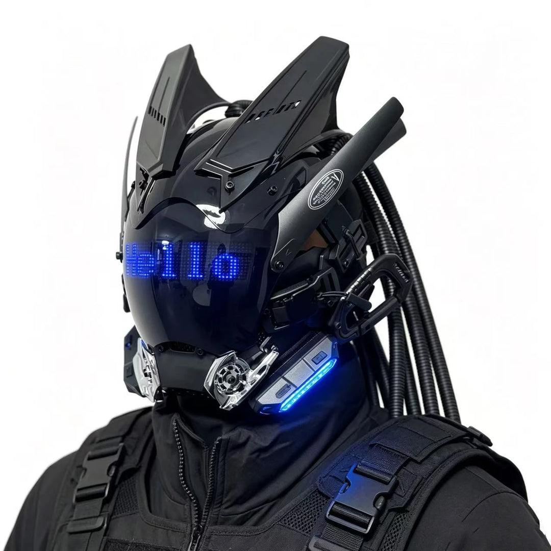 Cyberpunk máscara futurista Techwear, decoración de casco de Cosplay de Halloween con trenza ligera y sucia, Caballero de estilo guerrero japonés Sty