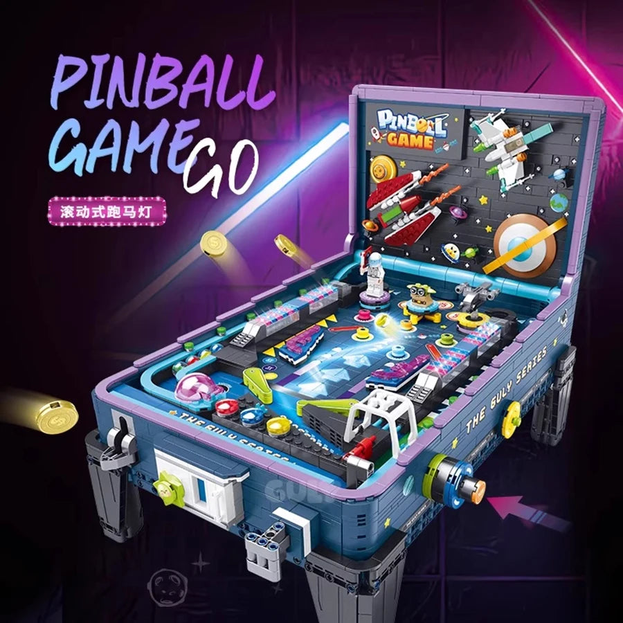 Máquina de Pinball de bloques de construcción de alta calidad, mesa de juego, funciona con monedas, modelo de ensamblaje de rompecabezas para niños, juguete de regalo creativo para niños