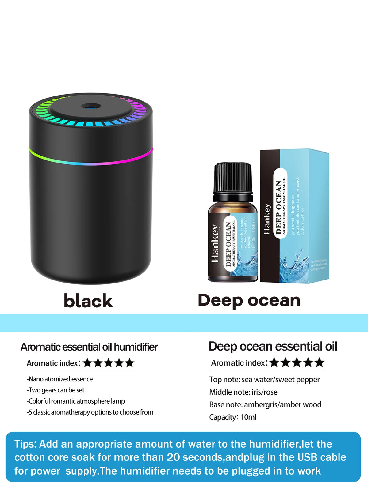 Difusor de aromaterapia de 180ml, humidificador, aceite esencial de aromaterapia, purificador de aire, coche para dormir, llevar en casa, luz LED de 7 colores