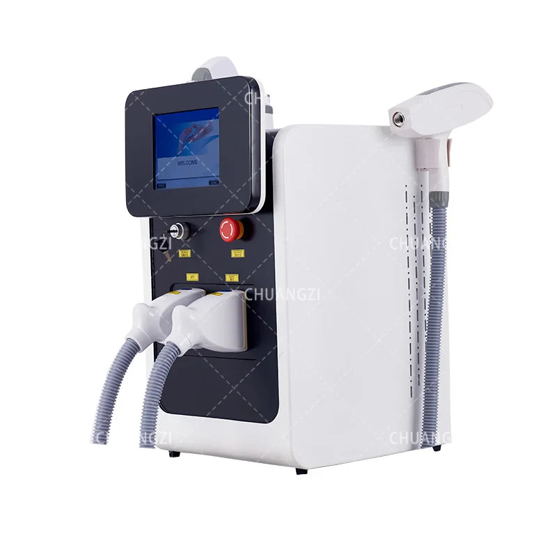 Máquina de Belleza Multifuncional 3 en 1 OPT IPL RF Nd Yag Láser, Funciones de Depilación sin Dolor, Eliminación de Tatuajes, Eliminación de Pecas y Manchas