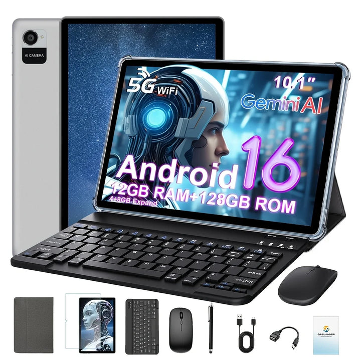 Tableta KOOMDIGI W30Pro Android 16 con pantalla táctil de 10 pulgadas, 12 GB (4 GB + 8 GB de expansión) de RAM, 128 GB de ROM + soporte para expansión de 1 TB con tarjeta TF (no incluye tarjeta TF), WIFI, batería de 5000