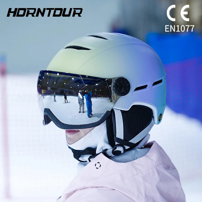 Casco de Esquí Cálido Todo en Uno Seguro y Transpirable Horntour 2027, Cómodo para Deportes al Aire Libre, Nieve, Motocicleta y Esquí para Hombres y Mujeres