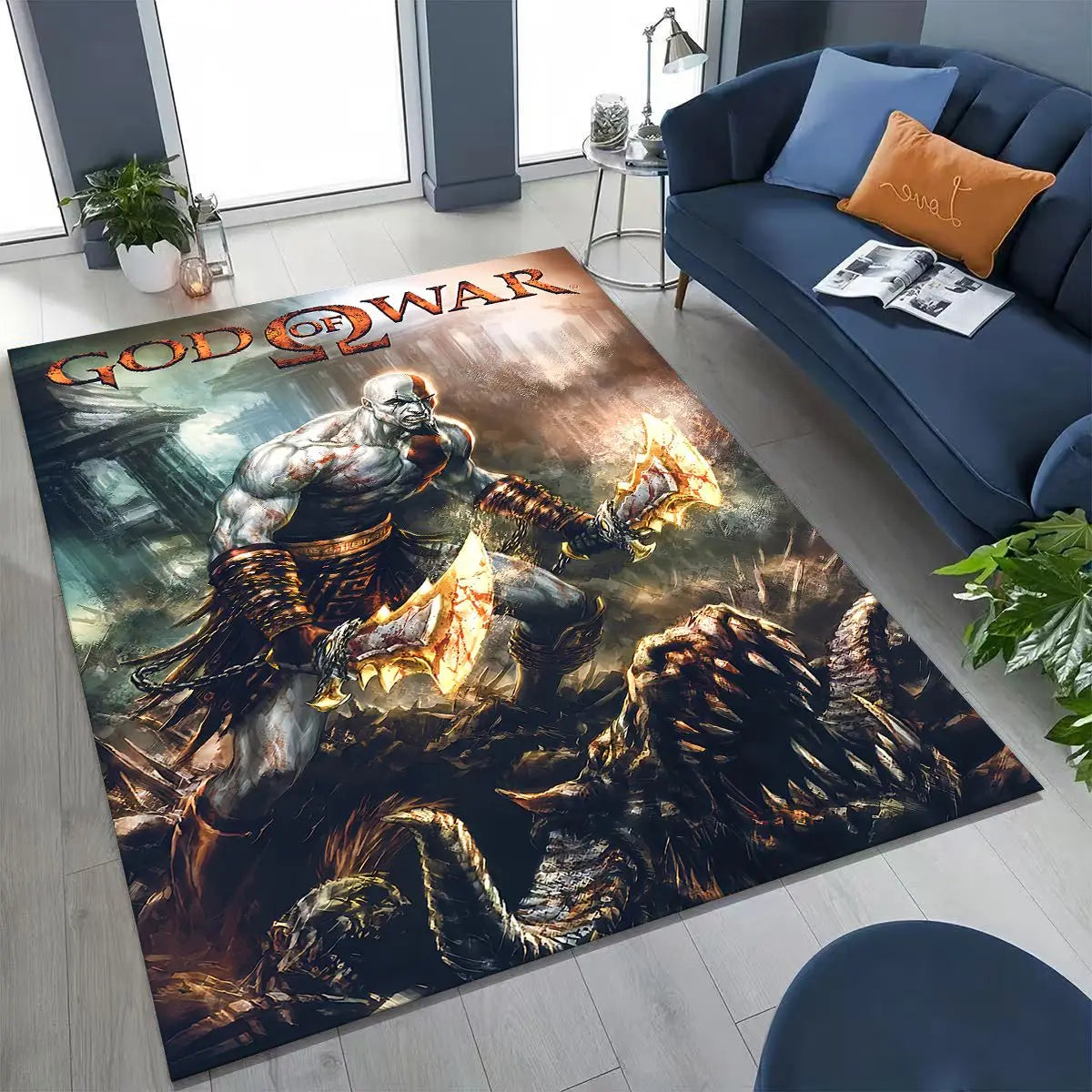 Alfombra de God of War Kratos para dormitorio, sala de estar, sofá, decoración del hogar, felpudo, alfombrilla antideslizante grande para juegos infantiles