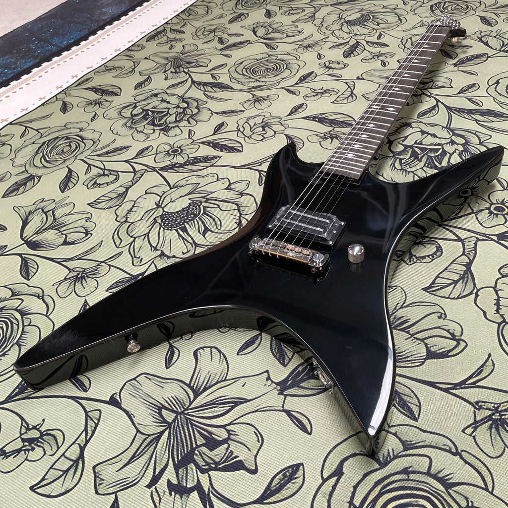 Guitarra eléctrica negra de 6 cuerdas, guitarra eléctrica con pastillas humbucker de alto rendimiento, guitarra eléctrica estilo heavy rock y shred.