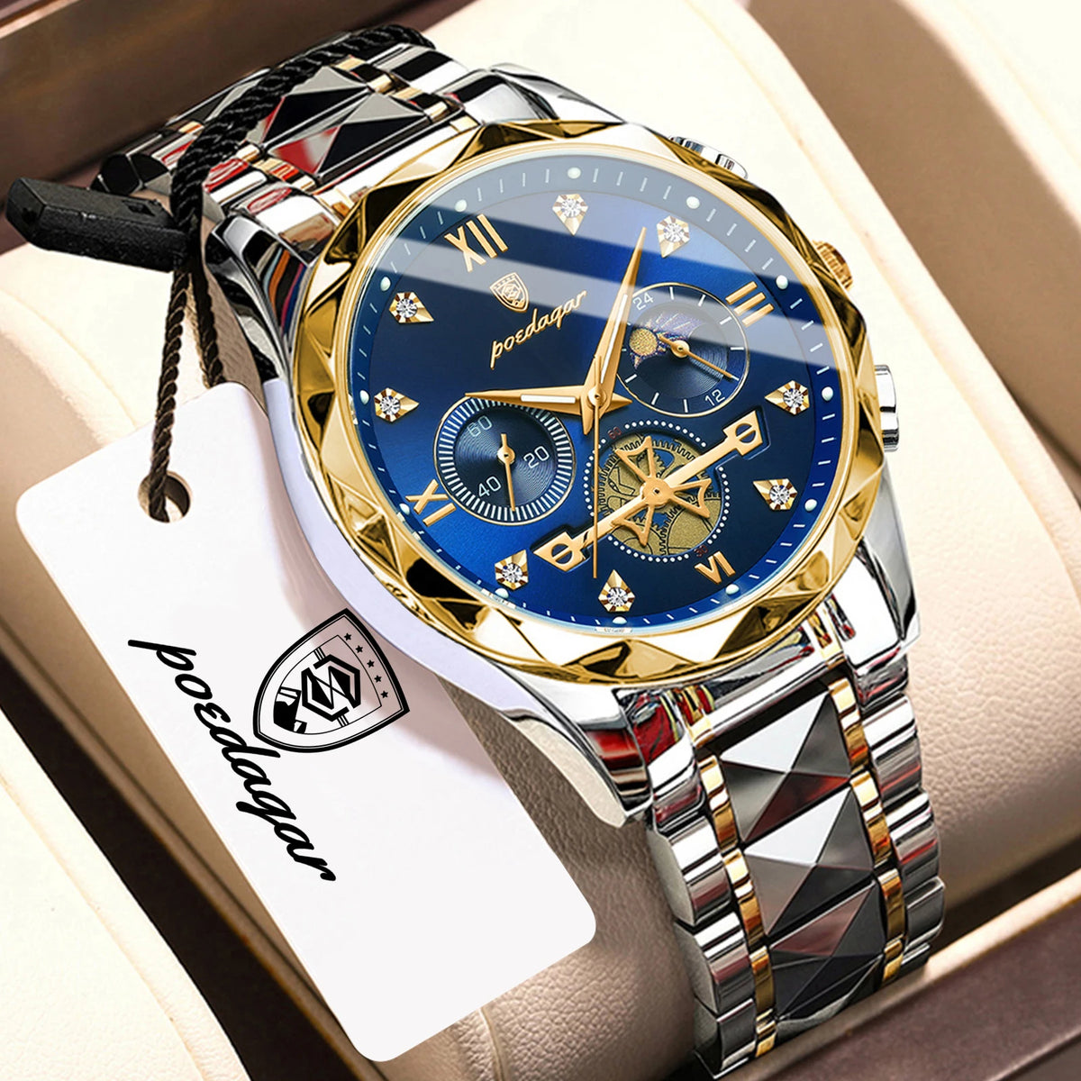 Reloj de pulsera creativo POEDAGAR para hombre, reloj de cuarzo empresarial de acero inoxidable, cronógrafo, resistente al agua, luminoso, a la moda