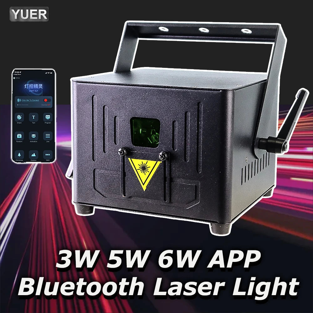 YUER Bluetooth App 3W 5W 6W RGB animación luz láser escáner proyector luz de escenario DJ Disco Bar Club fiesta boda Navidad