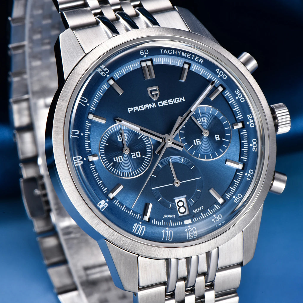 PAGANI DESIGN - Reloj de cuarzo para hombre, estilo ejecutivo, cronógrafo de carreras, acero inoxidable, sumergible 100M, con calendario automático